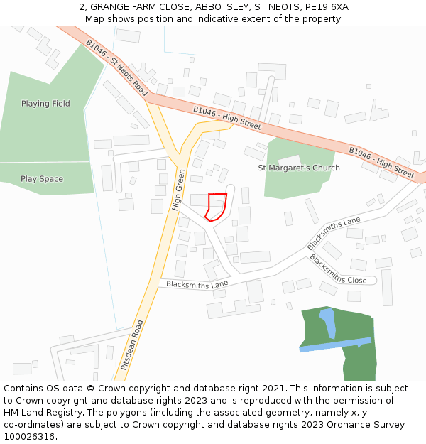 2, GRANGE FARM CLOSE, ABBOTSLEY, ST NEOTS, PE19 6XA: Location map and indicative extent of plot