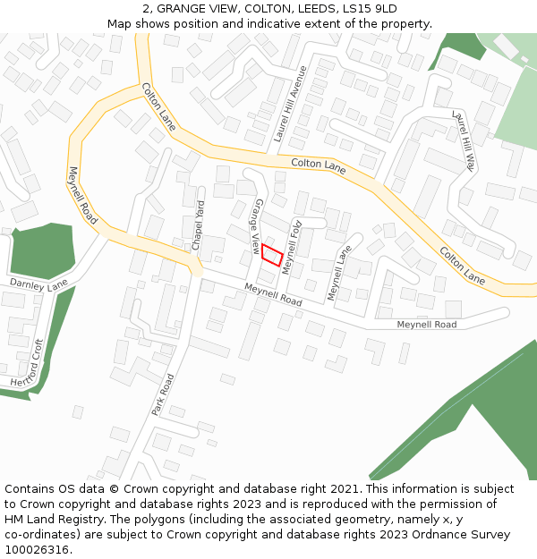 2, GRANGE VIEW, COLTON, LEEDS, LS15 9LD: Location map and indicative extent of plot