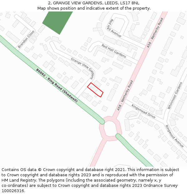2, GRANGE VIEW GARDENS, LEEDS, LS17 8NL: Location map and indicative extent of plot