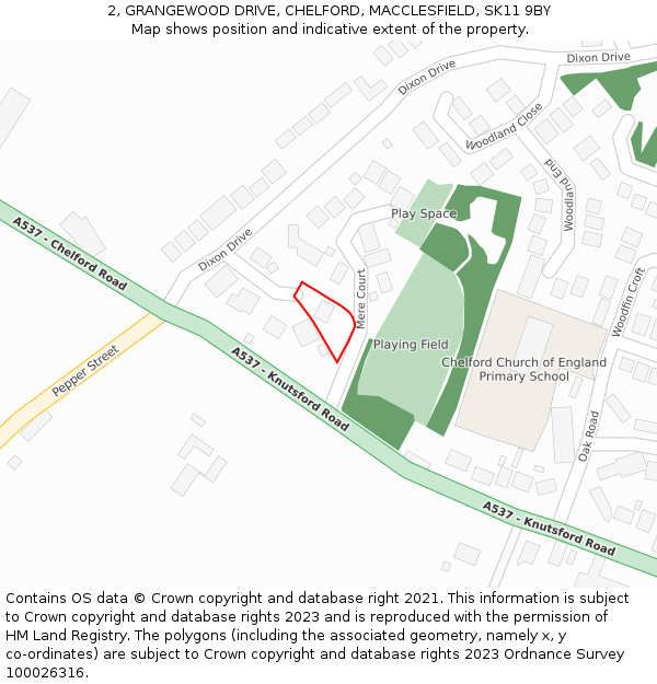2, GRANGEWOOD DRIVE, CHELFORD, MACCLESFIELD, SK11 9BY: Location map and indicative extent of plot