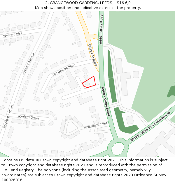 2, GRANGEWOOD GARDENS, LEEDS, LS16 6JP: Location map and indicative extent of plot