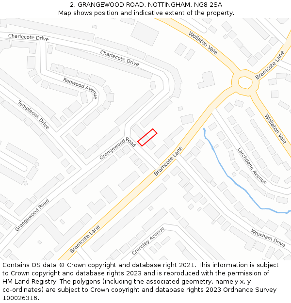 2, GRANGEWOOD ROAD, NOTTINGHAM, NG8 2SA: Location map and indicative extent of plot