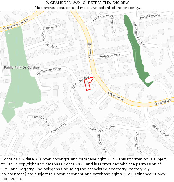 2, GRANSDEN WAY, CHESTERFIELD, S40 3BW: Location map and indicative extent of plot