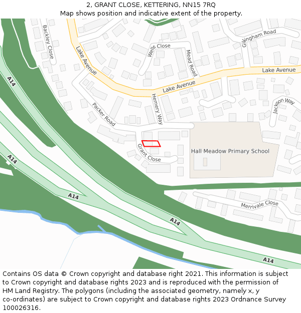 2, GRANT CLOSE, KETTERING, NN15 7RQ: Location map and indicative extent of plot