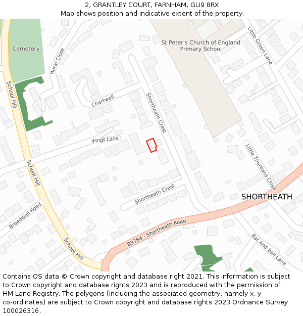 2, GRANTLEY COURT, FARNHAM, GU9 8RX: Location map and indicative extent of plot