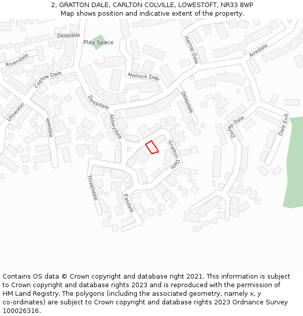 2, GRATTON DALE, CARLTON COLVILLE, LOWESTOFT, NR33 8WP: Location map and indicative extent of plot