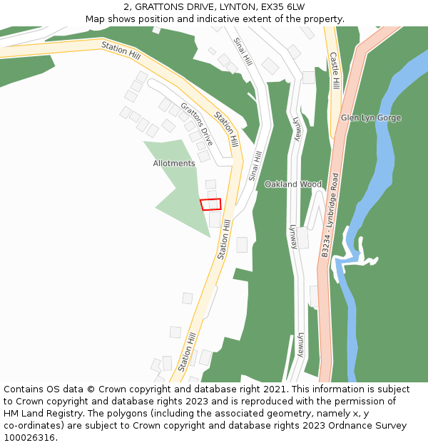 2, GRATTONS DRIVE, LYNTON, EX35 6LW: Location map and indicative extent of plot