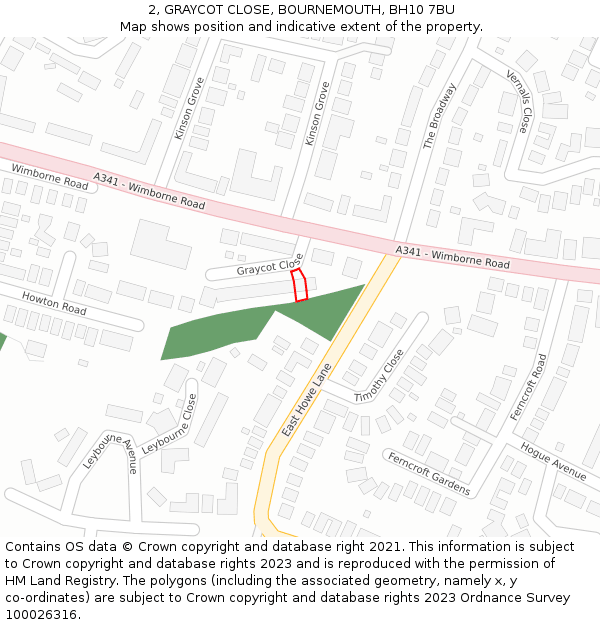 2, GRAYCOT CLOSE, BOURNEMOUTH, BH10 7BU: Location map and indicative extent of plot