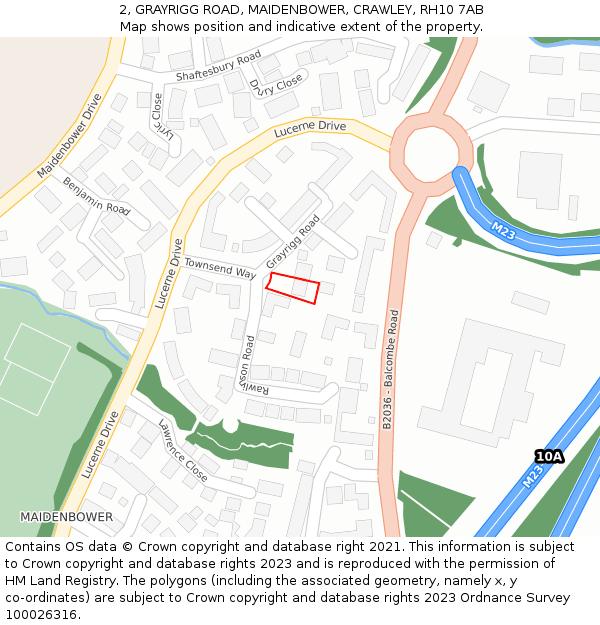 2, GRAYRIGG ROAD, MAIDENBOWER, CRAWLEY, RH10 7AB: Location map and indicative extent of plot