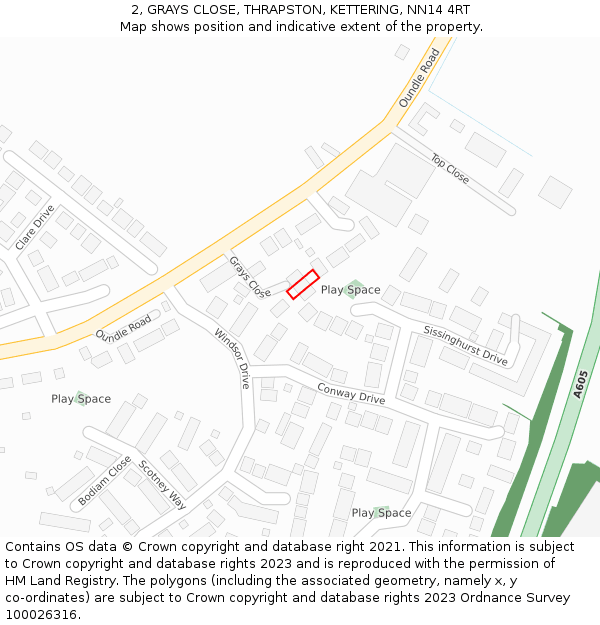 2, GRAYS CLOSE, THRAPSTON, KETTERING, NN14 4RT: Location map and indicative extent of plot