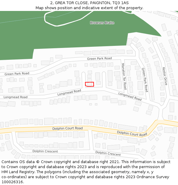 2, GREA TOR CLOSE, PAIGNTON, TQ3 1AS: Location map and indicative extent of plot