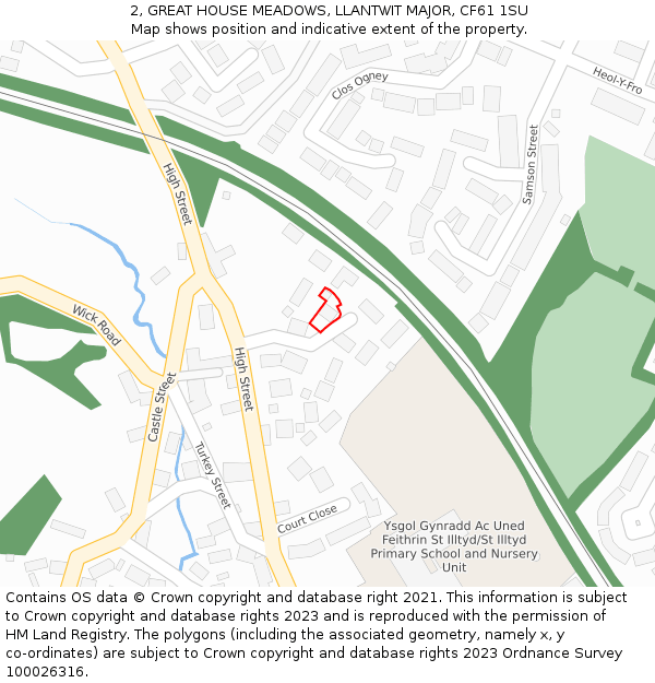 2, GREAT HOUSE MEADOWS, LLANTWIT MAJOR, CF61 1SU: Location map and indicative extent of plot
