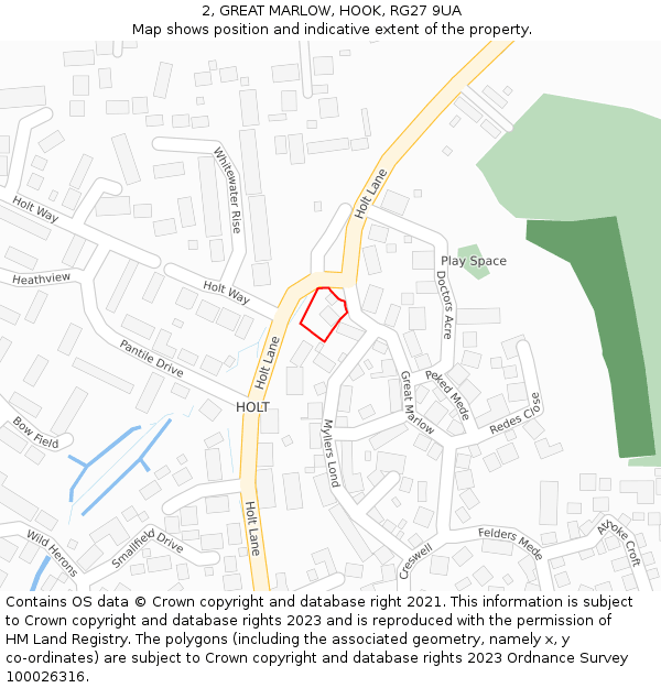 2, GREAT MARLOW, HOOK, RG27 9UA: Location map and indicative extent of plot