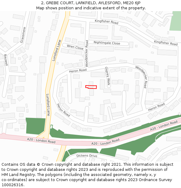 2, GREBE COURT, LARKFIELD, AYLESFORD, ME20 6JP: Location map and indicative extent of plot