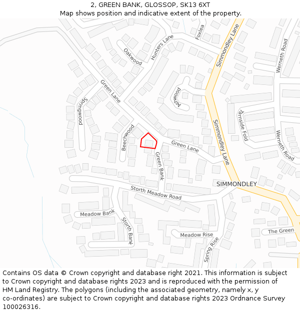 2, GREEN BANK, GLOSSOP, SK13 6XT: Location map and indicative extent of plot