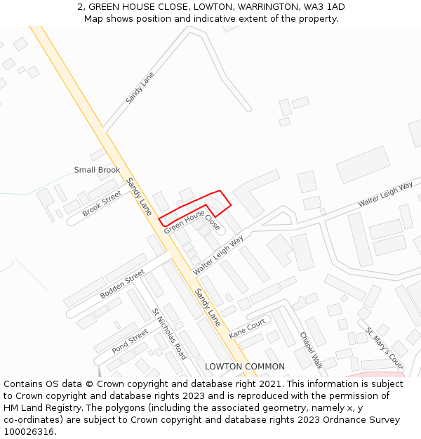 2, GREEN HOUSE CLOSE, LOWTON, WARRINGTON, WA3 1AD: Location map and indicative extent of plot