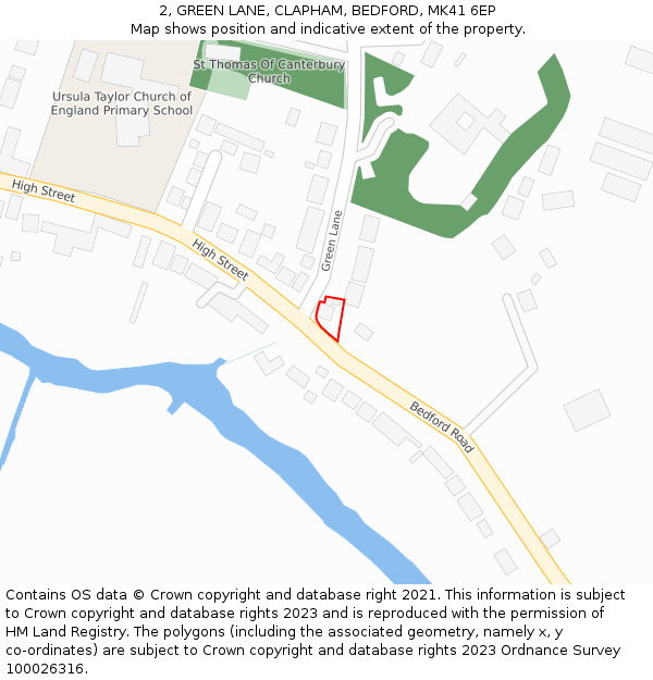 2, GREEN LANE, CLAPHAM, BEDFORD, MK41 6EP: Location map and indicative extent of plot