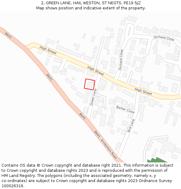2, GREEN LANE, HAIL WESTON, ST NEOTS, PE19 5JZ: Location map and indicative extent of plot