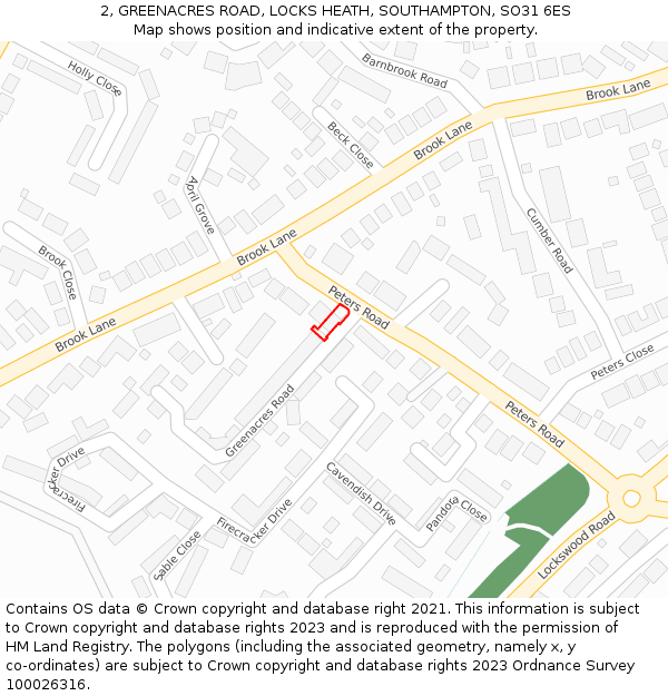 2, GREENACRES ROAD, LOCKS HEATH, SOUTHAMPTON, SO31 6ES: Location map and indicative extent of plot