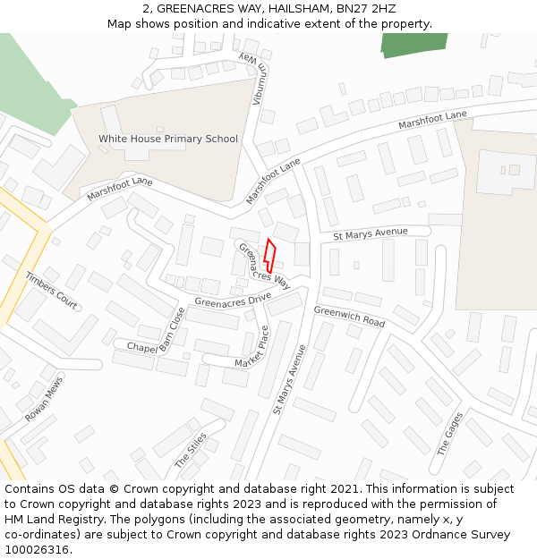 2, GREENACRES WAY, HAILSHAM, BN27 2HZ: Location map and indicative extent of plot