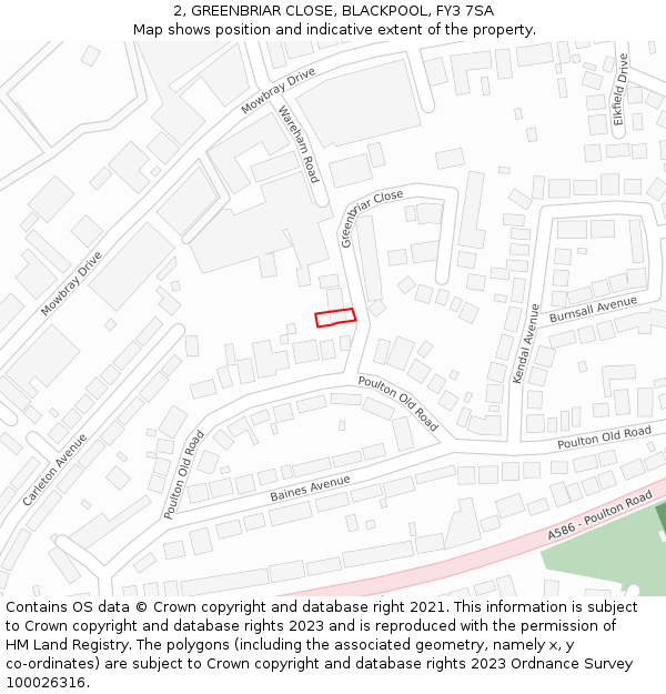 2, GREENBRIAR CLOSE, BLACKPOOL, FY3 7SA: Location map and indicative extent of plot
