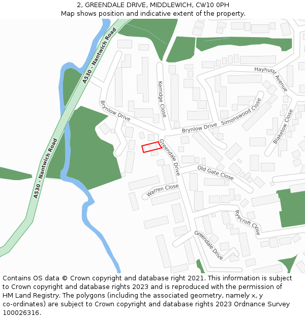 2, GREENDALE DRIVE, MIDDLEWICH, CW10 0PH: Location map and indicative extent of plot