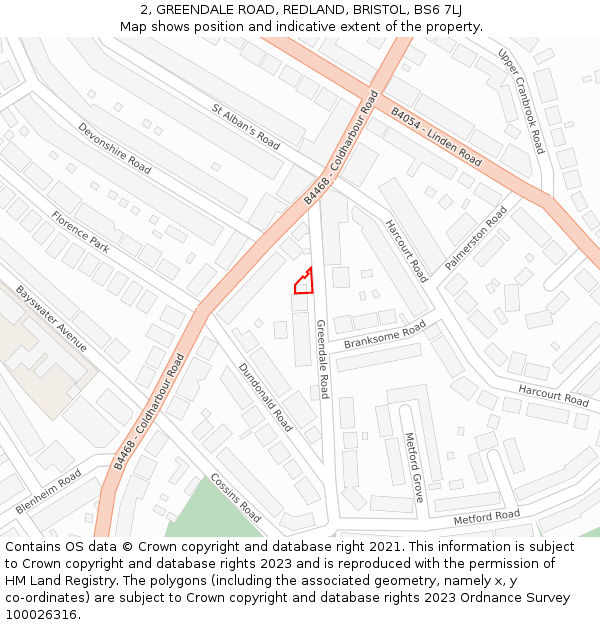 2, GREENDALE ROAD, REDLAND, BRISTOL, BS6 7LJ: Location map and indicative extent of plot