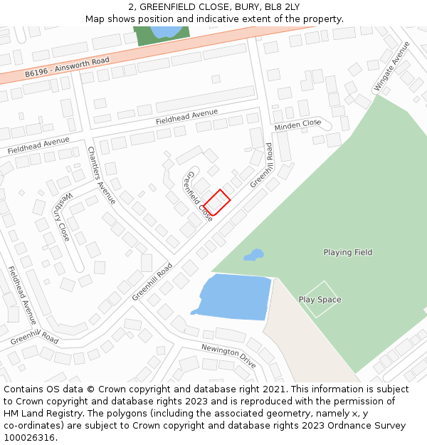 2, GREENFIELD CLOSE, BURY, BL8 2LY: Location map and indicative extent of plot