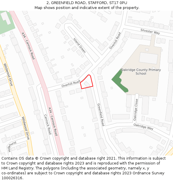2, GREENFIELD ROAD, STAFFORD, ST17 0PU: Location map and indicative extent of plot