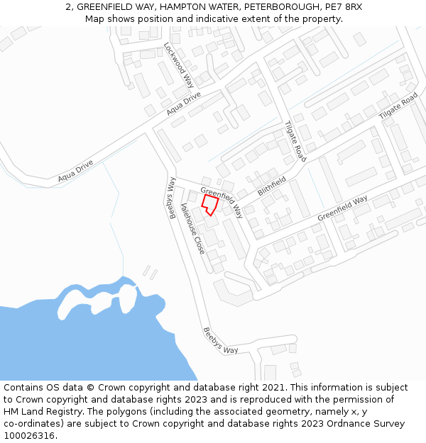 2, GREENFIELD WAY, HAMPTON WATER, PETERBOROUGH, PE7 8RX: Location map and indicative extent of plot