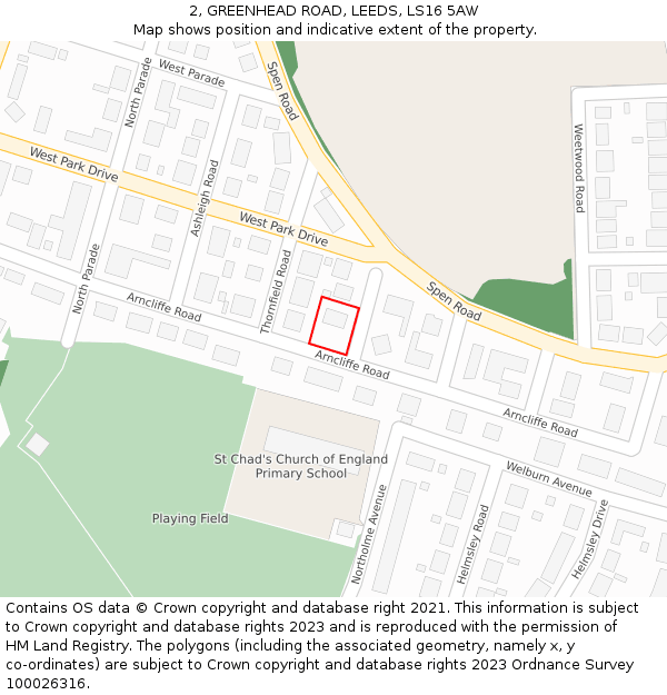 2, GREENHEAD ROAD, LEEDS, LS16 5AW: Location map and indicative extent of plot