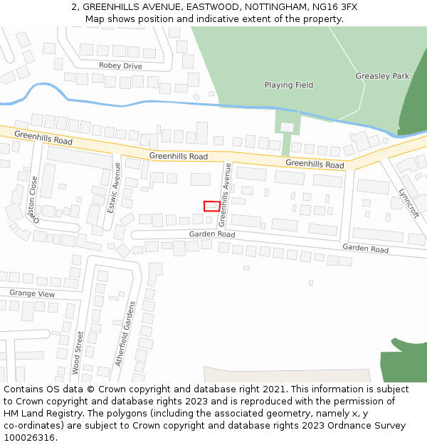 2, GREENHILLS AVENUE, EASTWOOD, NOTTINGHAM, NG16 3FX: Location map and indicative extent of plot