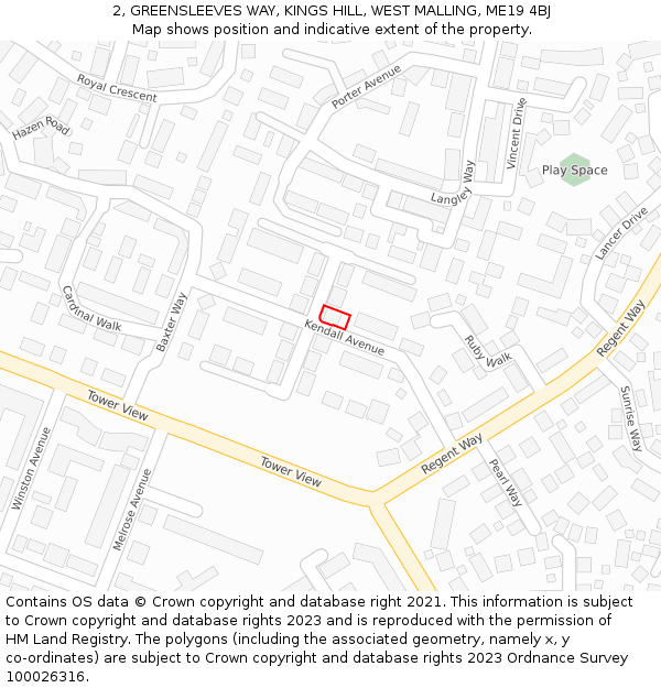 2, GREENSLEEVES WAY, KINGS HILL, WEST MALLING, ME19 4BJ: Location map and indicative extent of plot