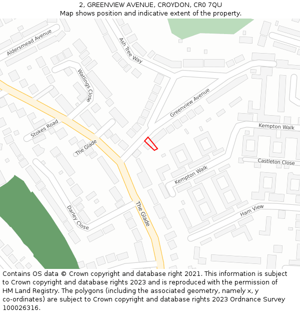 2, GREENVIEW AVENUE, CROYDON, CR0 7QU: Location map and indicative extent of plot