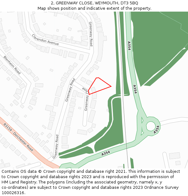 2, GREENWAY CLOSE, WEYMOUTH, DT3 5BQ: Location map and indicative extent of plot