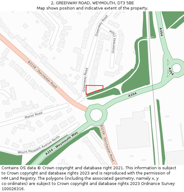2, GREENWAY ROAD, WEYMOUTH, DT3 5BE: Location map and indicative extent of plot