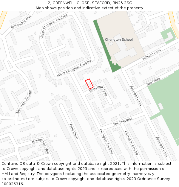 2, GREENWELL CLOSE, SEAFORD, BN25 3SG: Location map and indicative extent of plot