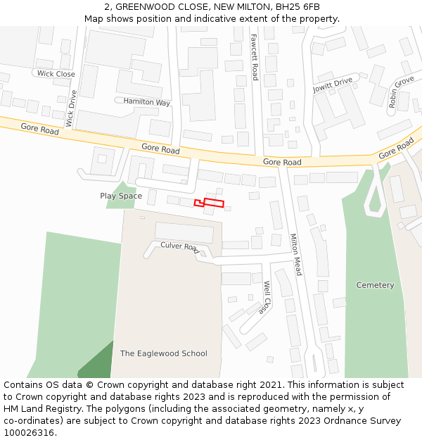 2, GREENWOOD CLOSE, NEW MILTON, BH25 6FB: Location map and indicative extent of plot
