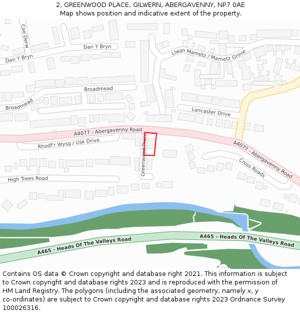 2, GREENWOOD PLACE, GILWERN, ABERGAVENNY, NP7 0AE: Location map and indicative extent of plot