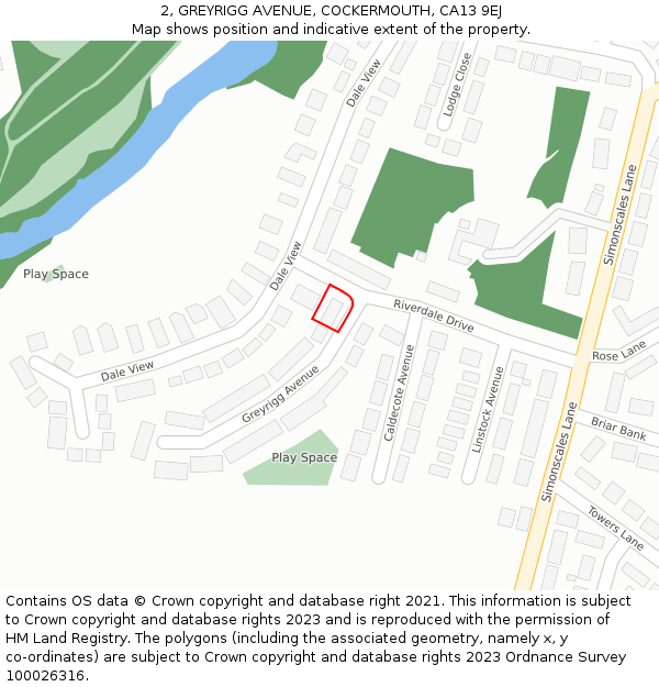 2, GREYRIGG AVENUE, COCKERMOUTH, CA13 9EJ: Location map and indicative extent of plot