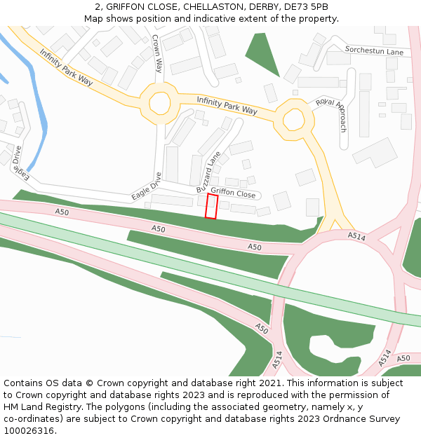 2, GRIFFON CLOSE, CHELLASTON, DERBY, DE73 5PB: Location map and indicative extent of plot