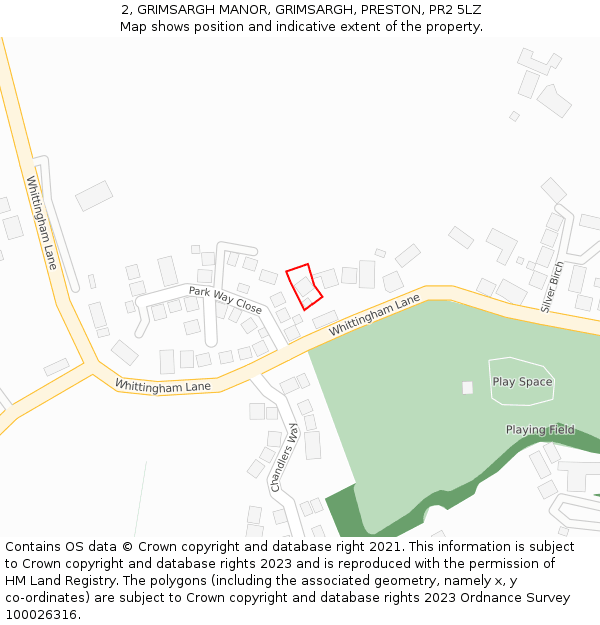 2, GRIMSARGH MANOR, GRIMSARGH, PRESTON, PR2 5LZ: Location map and indicative extent of plot