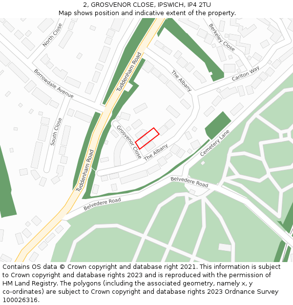 2, GROSVENOR CLOSE, IPSWICH, IP4 2TU: Location map and indicative extent of plot