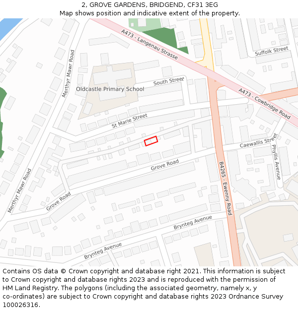 2, GROVE GARDENS, BRIDGEND, CF31 3EG: Location map and indicative extent of plot
