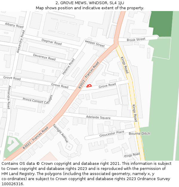 2, GROVE MEWS, WINDSOR, SL4 1JU: Location map and indicative extent of plot