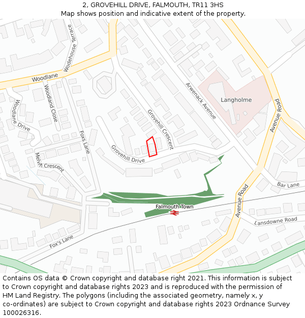 2, GROVEHILL DRIVE, FALMOUTH, TR11 3HS: Location map and indicative extent of plot