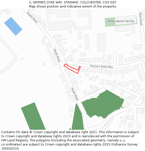 2, GRYMES DYKE WAY, STANWAY, COLCHESTER, CO3 0QT: Location map and indicative extent of plot