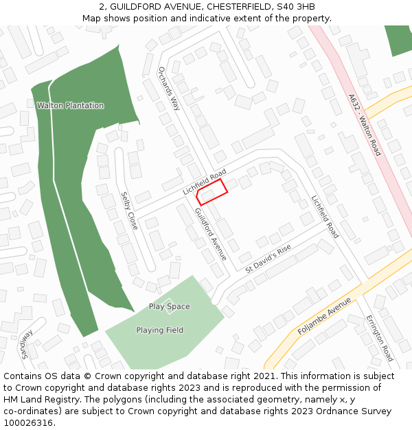 2, GUILDFORD AVENUE, CHESTERFIELD, S40 3HB: Location map and indicative extent of plot