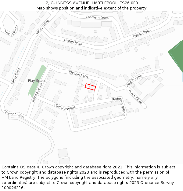 2, GUINNESS AVENUE, HARTLEPOOL, TS26 0FR: Location map and indicative extent of plot