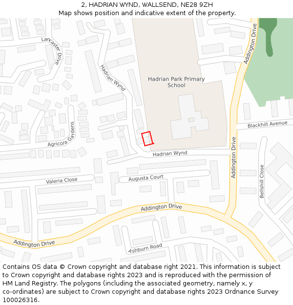 2, HADRIAN WYND, WALLSEND, NE28 9ZH: Location map and indicative extent of plot